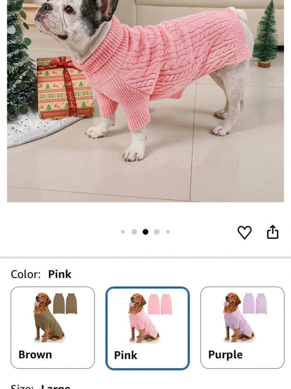 Dog Sweater for Large Dogs, Long Sleeve, Size L Stretchy cable knit